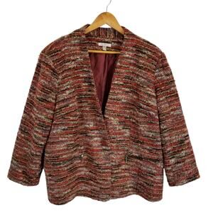 Roz & Ali Women's Rust Knit Tweed Metallic Single Button Blazer 2X